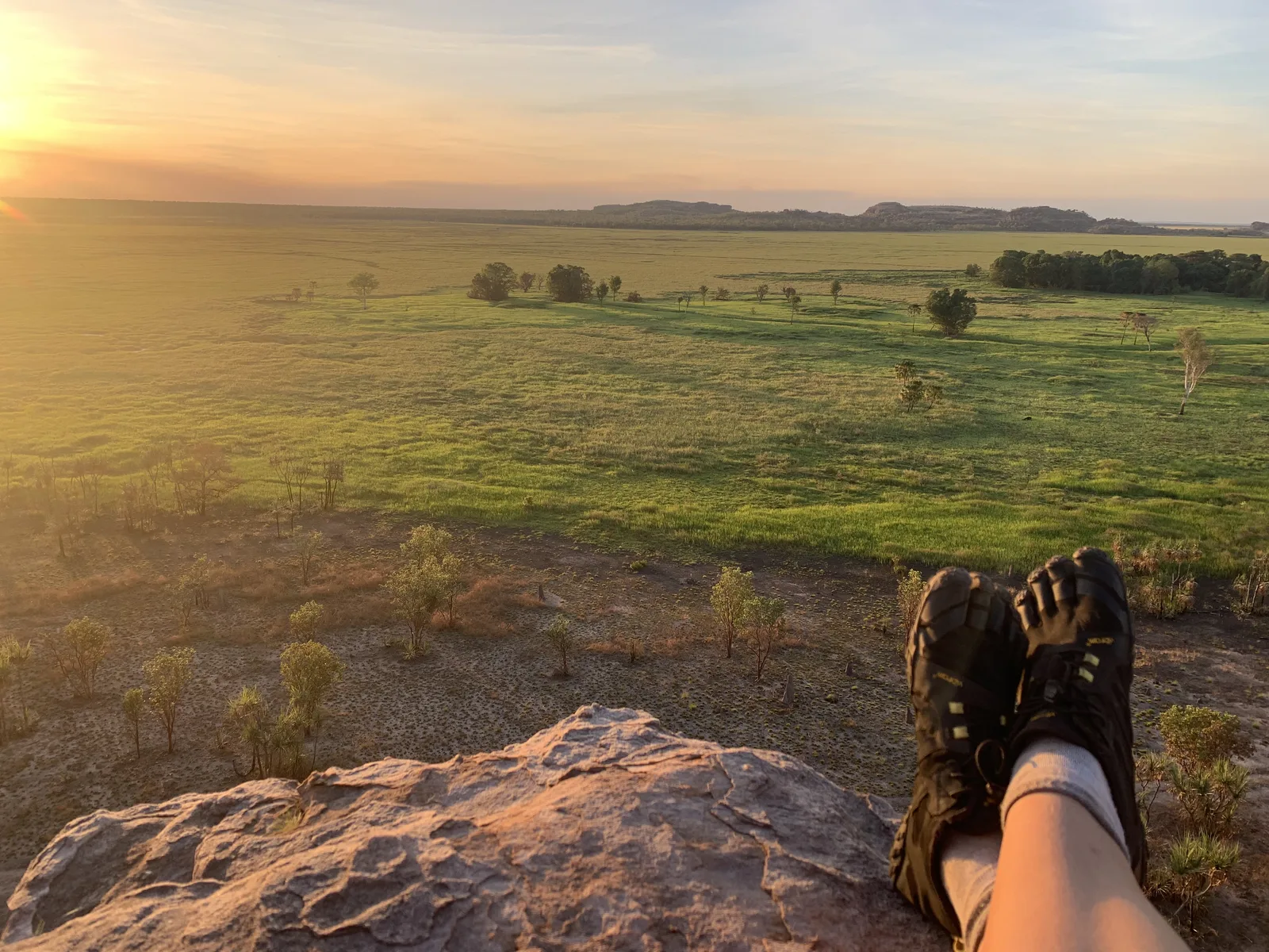 Boots up over the floodplain as the sun sets